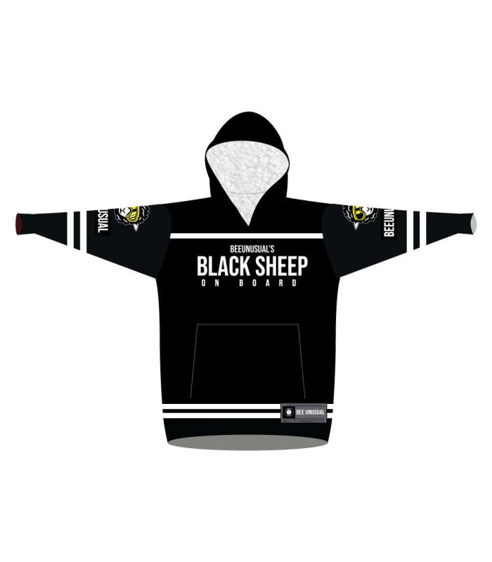Bee Unusual "Black Sheep on Board" Sherpa / Super Fleece Hoodie Blanket - Junior