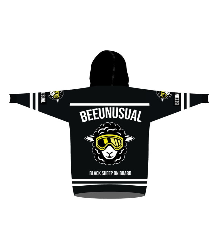Bee Unusual "Black Sheep on Board" Sherpa / Super Fleece Hoodie Blanket - Adult