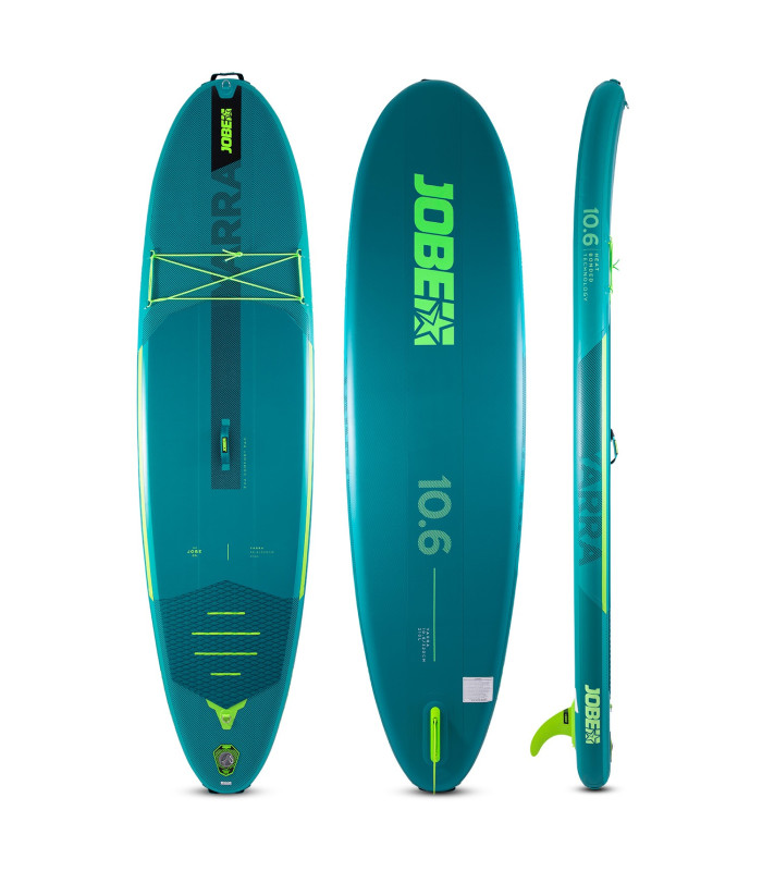 Jobe Aero Yarra SUP Board 10.6 Package Teal with Fiberglass Paddle Lime