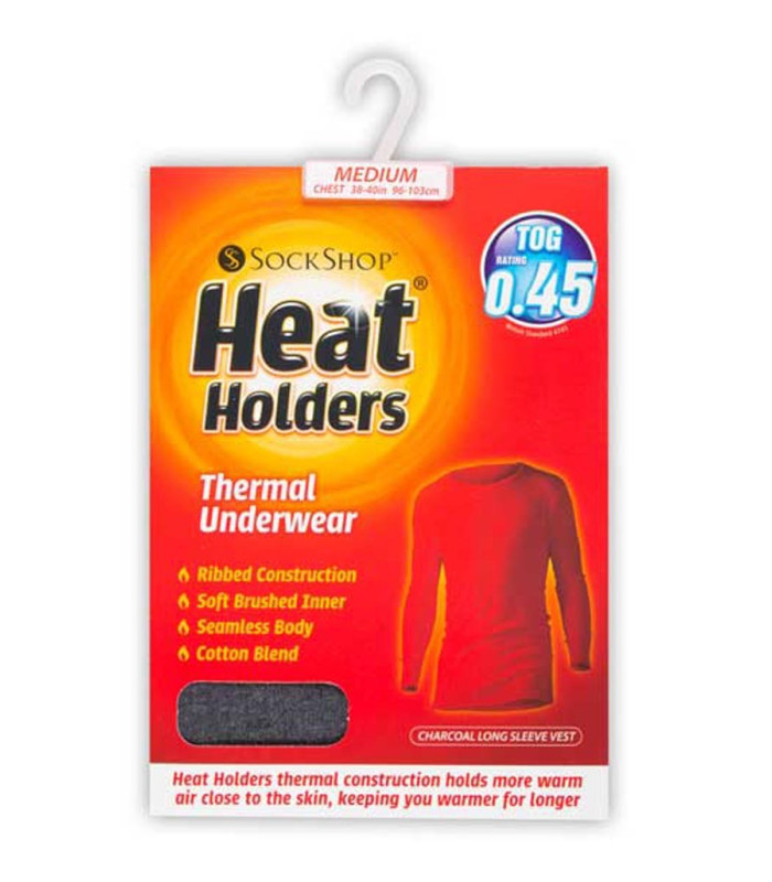 Heat Holders Men's Thermal Long Sleeve Vest - Charcoal